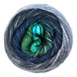 Top view of cake of Cumulus Rainbow yarn in colorway 210 - Mariana Trench