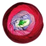 Top view of cake of Cumulus Rainbow yarn in colorway 209 - Flower Fields