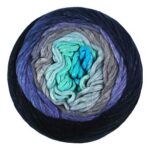 Top view of cake of Cumulus Rainbow yarn in colorway 204 - Pacific Sky