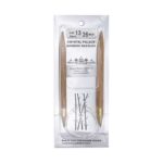 A size 13, 26 inch bamboo circular needle in its silver packaging