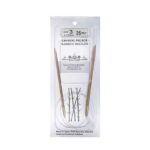 A size 3, 26 inch bamboo circular needle in its silver packaging