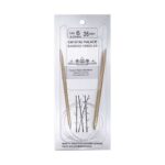 A size 6, 26 inch bamboo circular needle in its silver packaging
