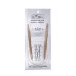 A size 10, 35 inch bamboo circular needle in its silver packaging