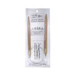 A size 11, 35 inch bamboo circular needle in its silver packaging
