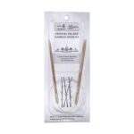 A size 4, 35 inch bamboo circular needle in its silver packaging