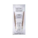 A size 9, 35 inch bamboo circular needle in its silver packaging