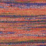 Knitted swatch of Summer Sesame yarn in colorway 5236 - Coral