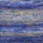 Swatch of Sesame yarn in Blue Poppy colorway