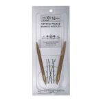 A size 10.5, 16 inch bamboo circular needle in its silver packaging