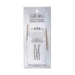 A size 3, 12 inch bamboo circular needle in its silver packaging