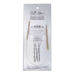 A size 4, 12 inch bamboo circular needle in its silver packaging
