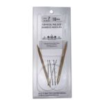 A size 7, 16 inch bamboo circular needle in its silver packaging