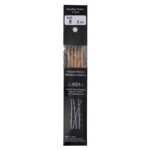 Size 8, 6 inch bamboo double point needles in black packaging